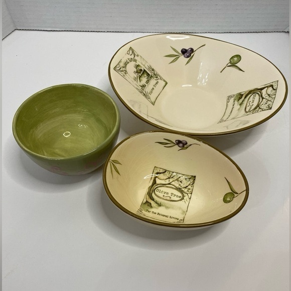 Vtg Set of 2 Toscana Ceramic Serving Bowls and a Green Ceramic Dish Pottery Barn - Picture 1 of 12